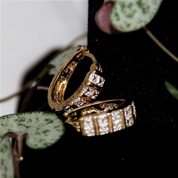 Sterling Jewelry - 925 Sterling Silver 14k Gold Tone Filigree Pave CZ Huggie Hoop Earrings China